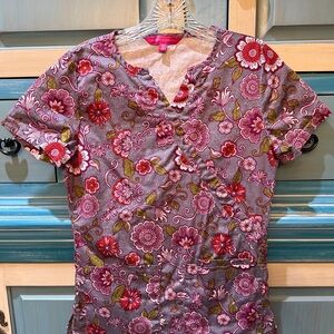 Floral V-Neck Top - Pink and Gray